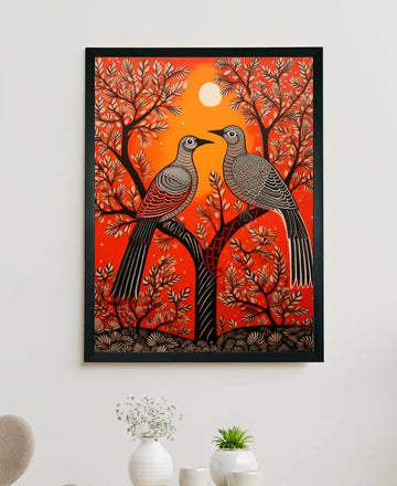 Pigeon Flight, Sunset Symphony: Sowpeace Handcrafted Canvas – Premium Indian-Inspired Art for Stylish Home Interiors — alternate view