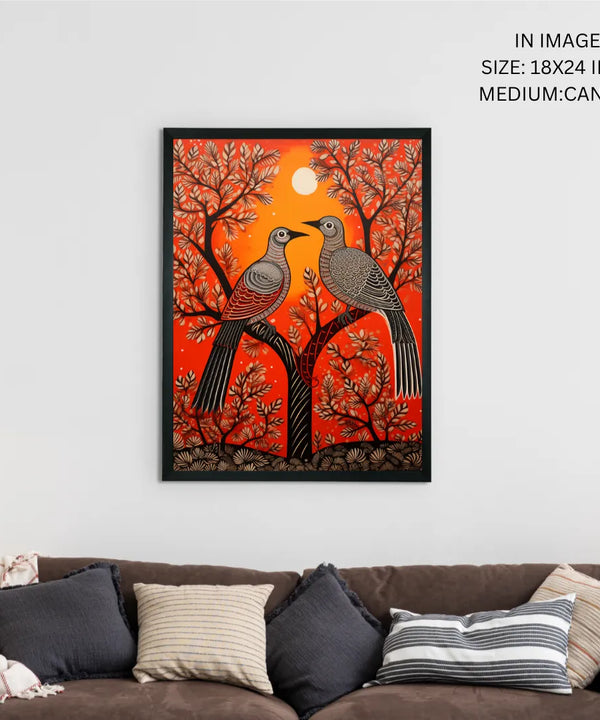 Pigeon Flight, Sunset Symphony: Sowpeace Handcrafted Canvas – Premium Indian-Inspired Art for Stylish Home Interiors — image 5