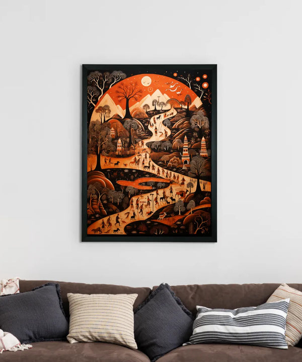 Sowpeace Sunsets: Handcrafted Peaceful Mountain Wall Art – Premium Indian-Inspired Canvas Print for Elegant Home Interiors — image 2