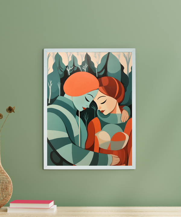 Winter Whispers: Premium Modern Couple Canvas Print by Sowpeace – Handcrafted Indian-Inspired Art for Elegant Winter Home Decor — main view