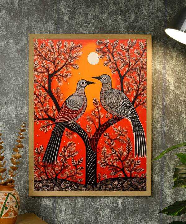 Pigeon Flight, Sunset Symphony: Sowpeace Handcrafted Canvas – Premium Indian-Inspired Art for Stylish Home Interiors — image 4