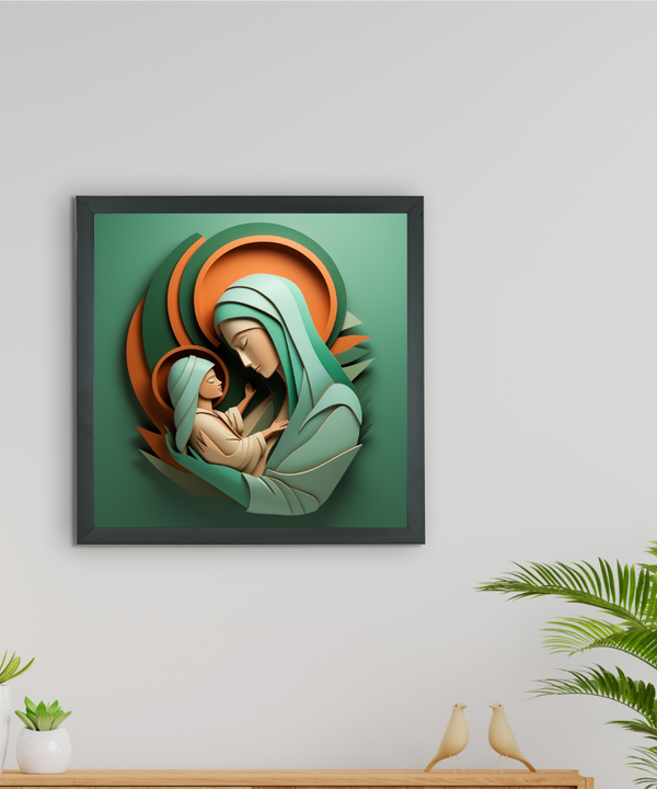 Sacred Bond: Sowpeace's Handcrafted Mother & Child Canvas – Premium Indian-Inspired Art for Elegant Home and Family Decor — image 2