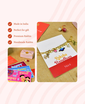 Sowpeace Exquisite Metal Abstract Rakhi Pack of 1 with Roli Chawal and Greeting card combo for Raksha Bandhan and Gifting — alternate view