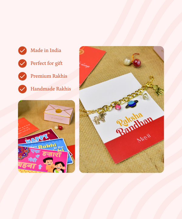 Sowpeace Exquisite Metal Abstract Rakhi Pack of 1 with Roli Chawal and Greeting card combo for Raksha Bandhan and Gifting — image 2