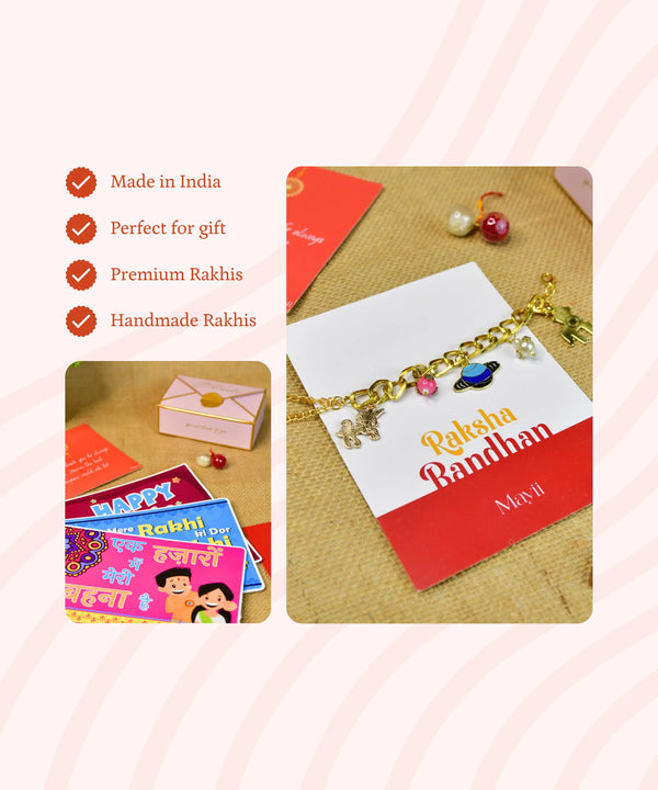 Sowpeace Exquisite Metal Abstract Rakhi Pack of 1 with Roli Chawal and Greeting card combo for Raksha Bandhan and Gifting — image 2