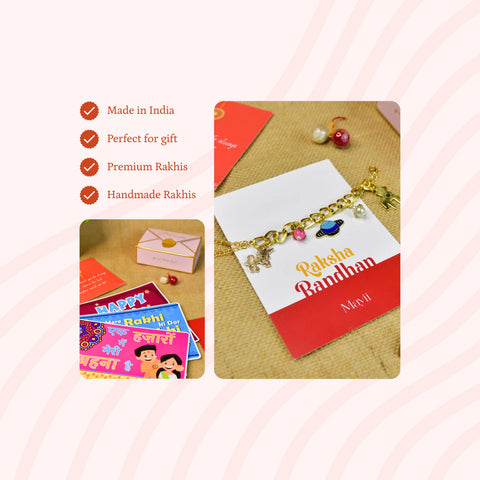 Sowpeace Exquisite Metal Abstract Rakhi Pack of 1 with Roli Chawal and Greeting card combo for Raksha Bandhan and Gifting
