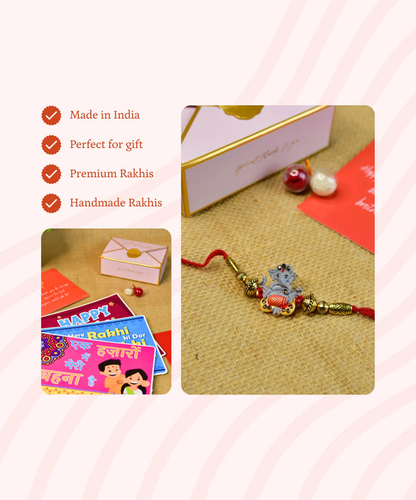Sowpeace Exquisite Green Ganesha Rakhi Pack of 1 with Roli Chawal and Greeting card combo for Raksha Bandhan and Gifting — image 6