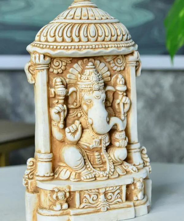 Sowpeace White Ganesh Terracotta Tabletop Art Decor — main view