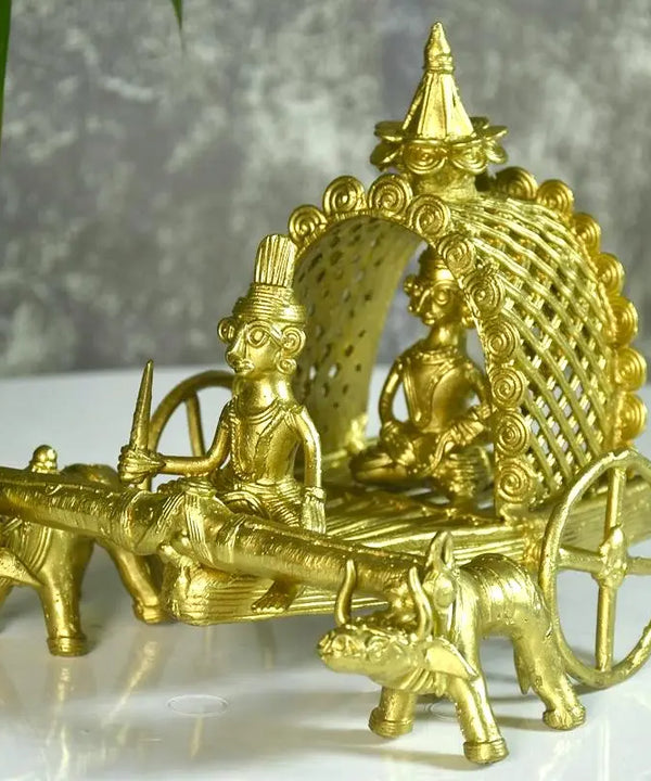 Dhokra art Brass Decor Cow Cart — main view