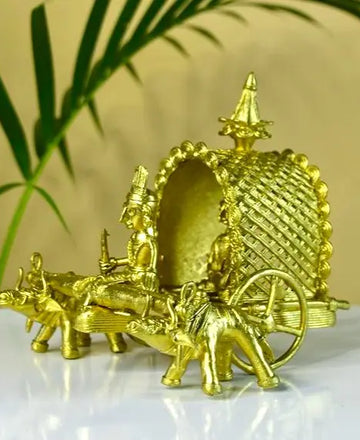 Dhokra art Brass Decor Cow Cart — alternate view