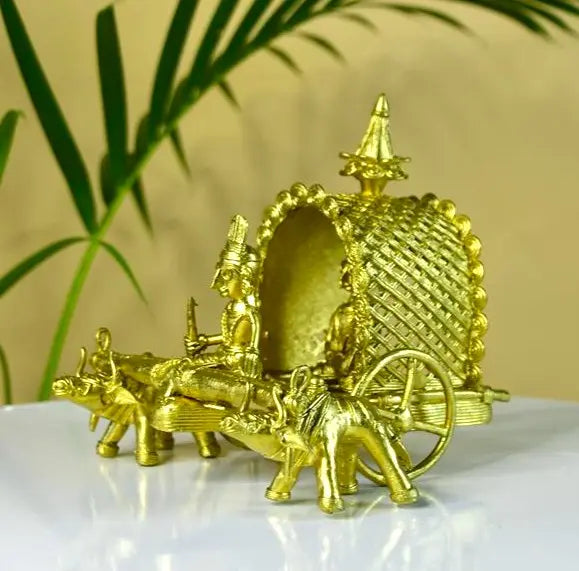Dhokra art Brass Decor Cow Cart — image 2