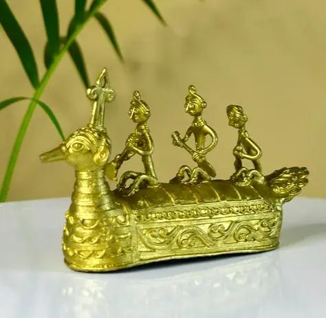 Dhokra Boat: Artisan Brass Tabletop Decor of Ancient Times. — main view