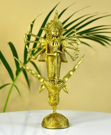 Dhokra Craft - Goddess Durga Mahishasur Mardini Brass Decor — alternate view