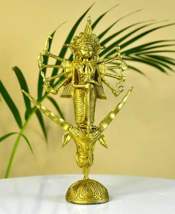 Dhokra Craft - Goddess Durga Mahishasur Mardini Brass Decor — alternate view