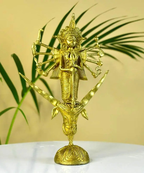 Dhokra Craft - Goddess Durga Mahishasur Mardini Brass Decor — image 2