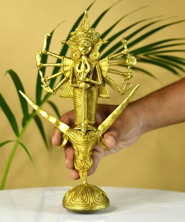 Dhokra Craft - Goddess Durga Mahishasur Mardini Brass Decor — image 5