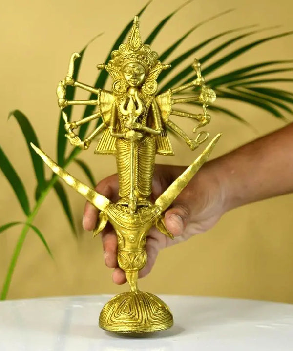 Dhokra Craft - Goddess Durga Mahishasur Mardini Brass Decor — image 5
