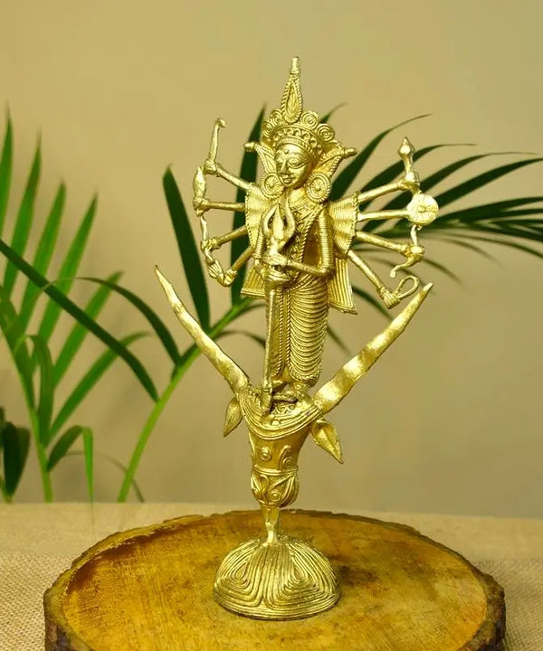 Dhokra Craft - Goddess Durga Mahishasur Mardini Brass Decor — image 6