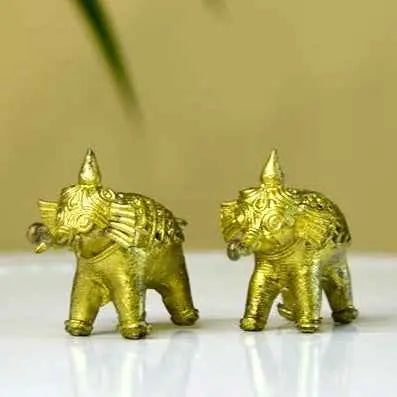 Handcrafted Brass Dhokra Elephant Tabletop Decor: Artisan Elegance for Home. — main view