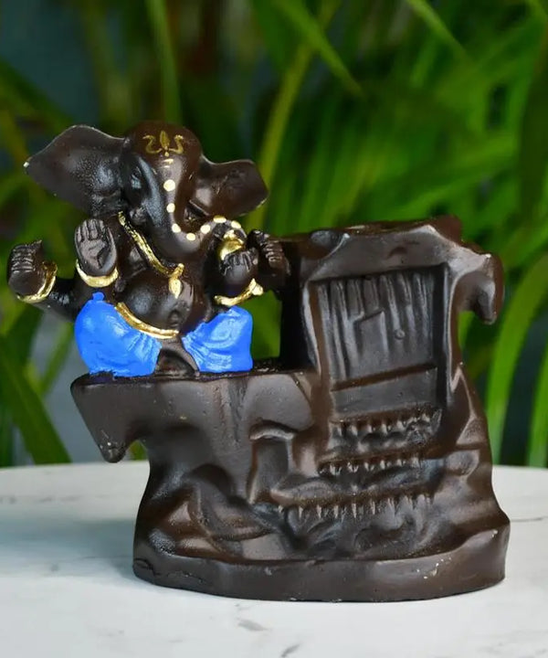 Artisan Blue Ganesh Smoke Fountain Tabletop Decor by Sowpeace - Unique Home Showpiece — main view
