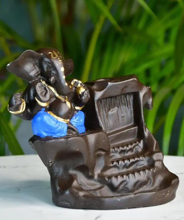 Artisan Blue Ganesh Smoke Fountain Tabletop Decor by Sowpeace - Unique Home Showpiece — image 3