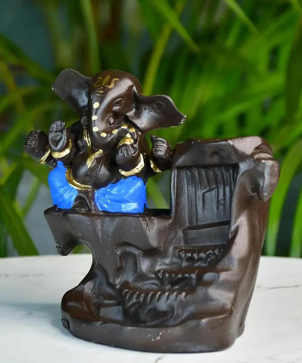 Artisan Blue Ganesh Smoke Fountain Tabletop Decor by Sowpeace - Unique Home Showpiece — image 2