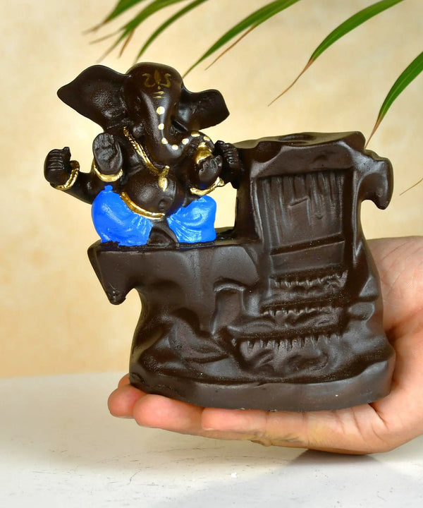 Artisan Blue Ganesh Smoke Fountain Tabletop Decor by Sowpeace - Unique Home Showpiece — image 6