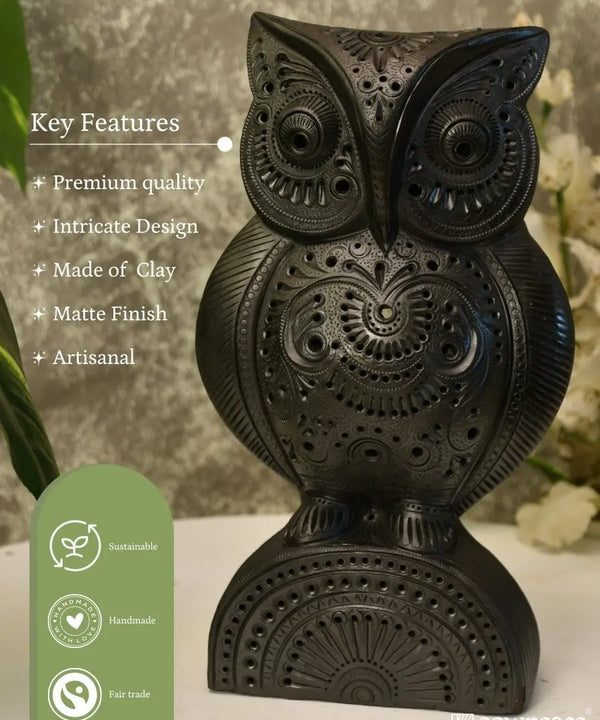 Artisan Black Terracotta Big Owl Tabletop Decor — image 5