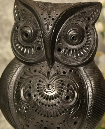 Artisan Black Terracotta Big Owl Tabletop Decor — alternate view