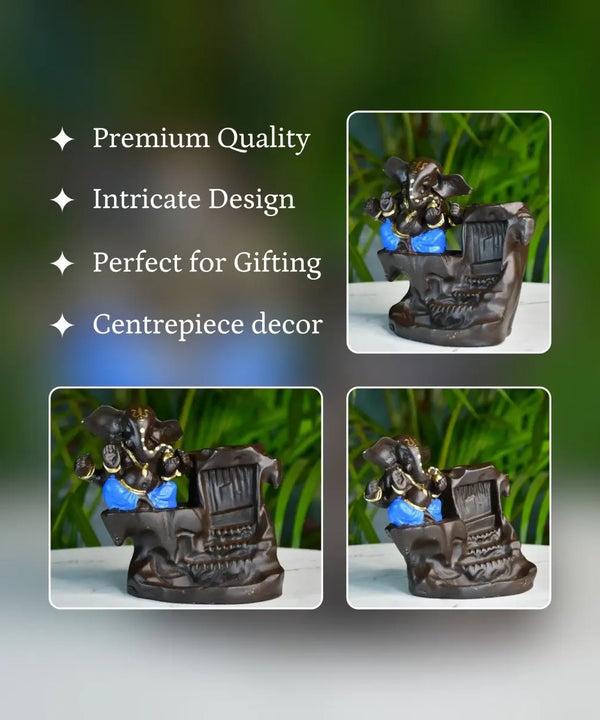 Artisan Blue Ganesh Smoke Fountain Tabletop Decor by Sowpeace - Unique Home Showpiece — image 4