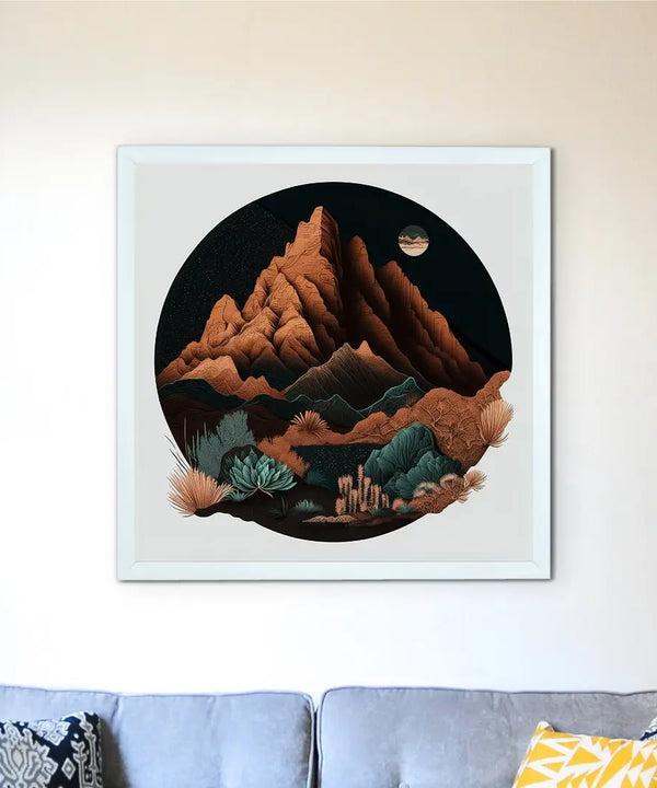Sowpeace's Handcrafted Bohemian Mountain Abstract Art – Premium Framed Wall Decor Inspired by Indian Artforms — main view