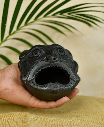 Black Terracotta Asur Mask: Unique Tabletop Accent — alternate view