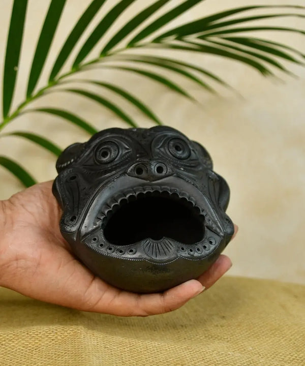 Black Terracotta Asur Mask: Unique Tabletop Accent — image 2