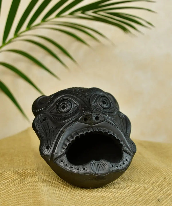 Black Terracotta Asur Mask: Unique Tabletop Accent — main view