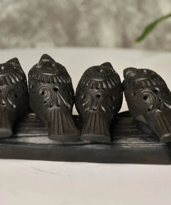 Black Terracotta Birds on Branch Tabletop Decor — image 4