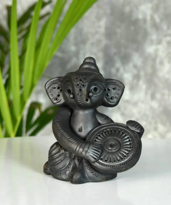Black Terracotta Ganesh: Dafli Tabletop Decor — main view
