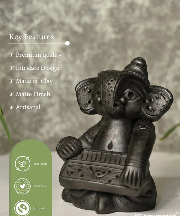 Black Terracotta Ganesh: Harmonium Tabletop Decor — image 4