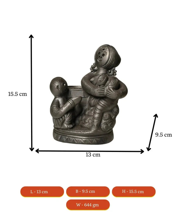Black Terracotta Mother-Son Artisan Tabletop Decor for Home — image 5