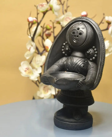 Black Terracotta Women with Diya Home Decor Masterpiece — alternate view