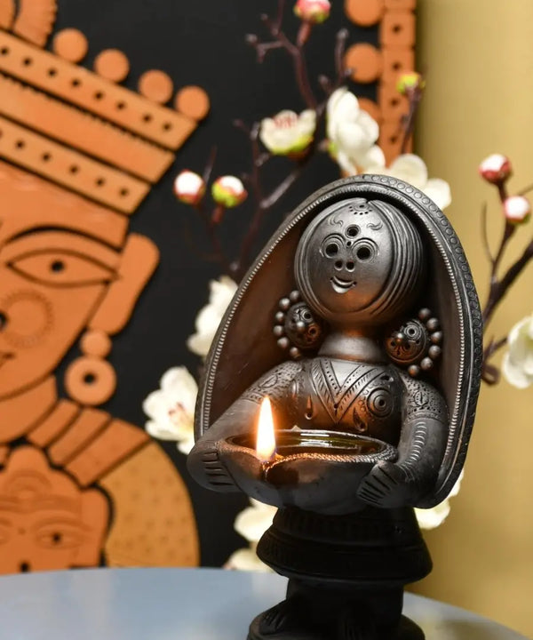Black Terracotta Women with Diya Home Decor Masterpiece — image 4