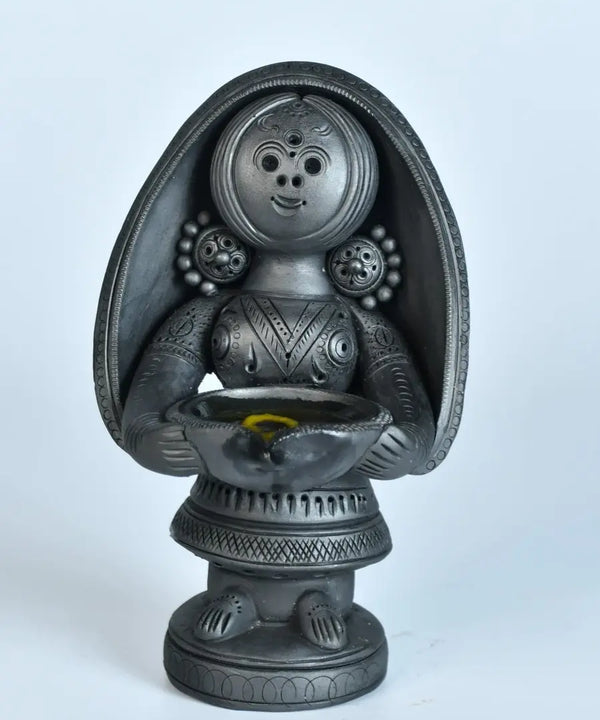 Black Terracotta Women with Diya Home Decor Masterpiece — image 5