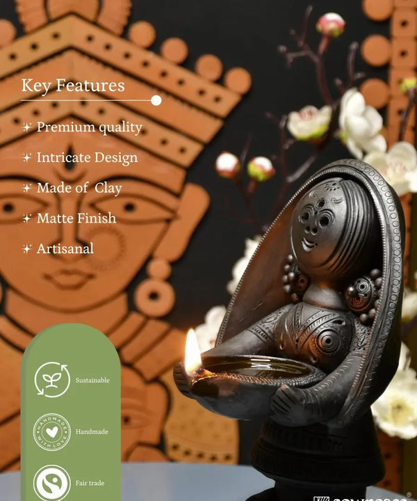 Black Terracotta Women with Diya Home Decor Masterpiece — image 6