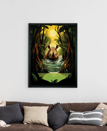 Sowpeace Harmony: Find Your Handcrafted Abstract Rhino – Premium Indian-Inspired Canvas Art for Elegant Home Interiors — alternate view