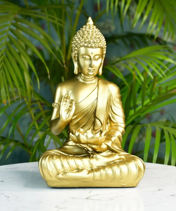 Buddha Figurine with Lotus | Sowpeace Indian Home Decor - Unique Artisan Craft — main view