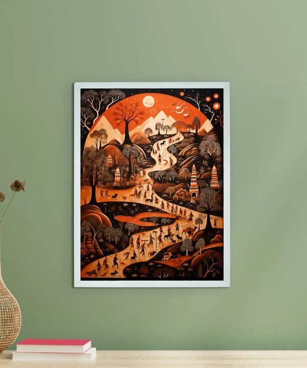 Sowpeace Sunsets: Handcrafted Peaceful Mountain Wall Art – Premium Indian-Inspired Canvas Print for Elegant Home Interiors — main view