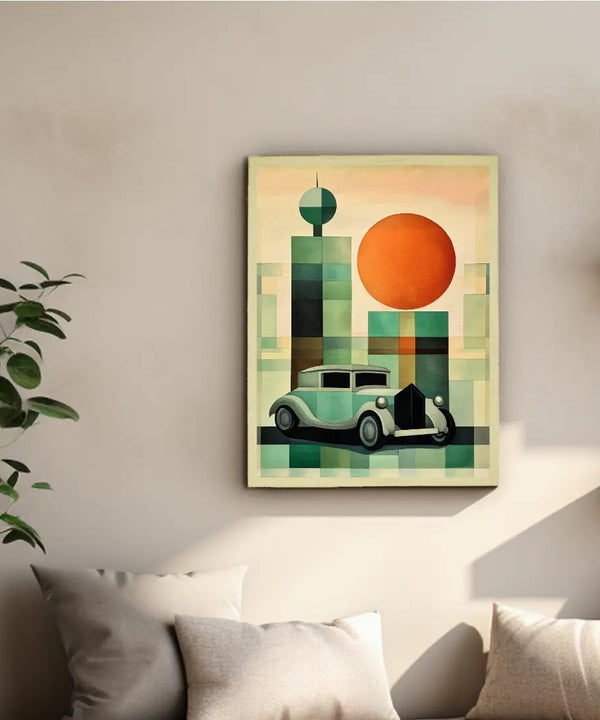 Sowpeace's Handcrafted Geometric Car Watercolor Art – Premium Indian-Inspired Canvas Wall Print for Stylish Home Decor — image 4