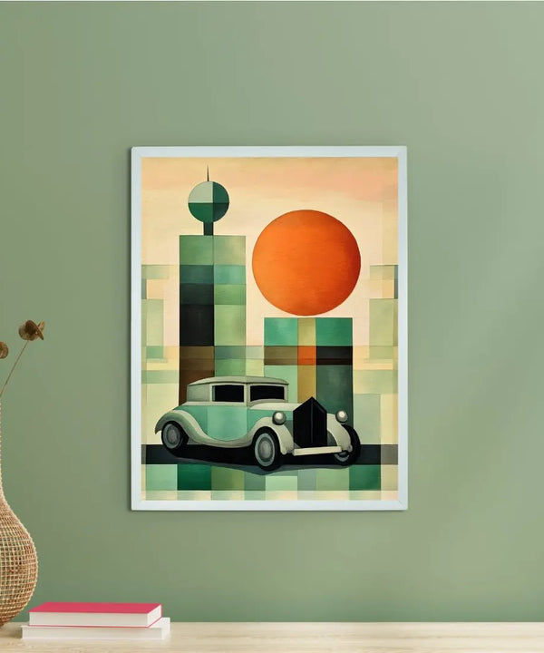 Sowpeace's Handcrafted Geometric Car Watercolor Art – Premium Indian-Inspired Canvas Wall Print for Stylish Home Decor — main view