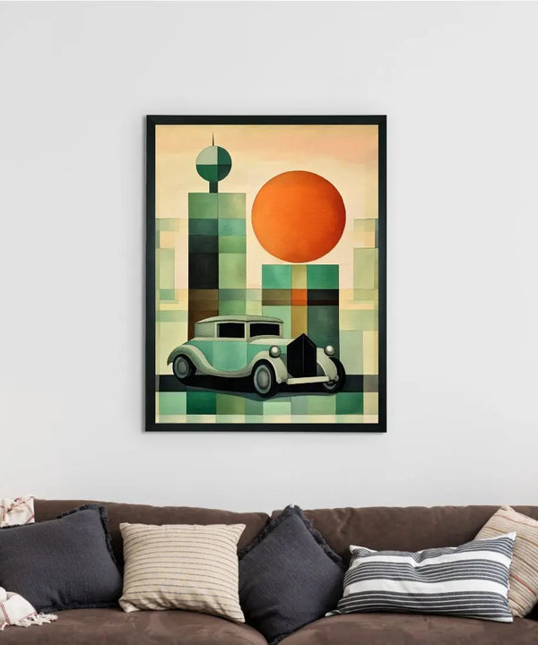 Sowpeace's Handcrafted Geometric Car Watercolor Art – Premium Indian-Inspired Canvas Wall Print for Stylish Home Decor — image 2
