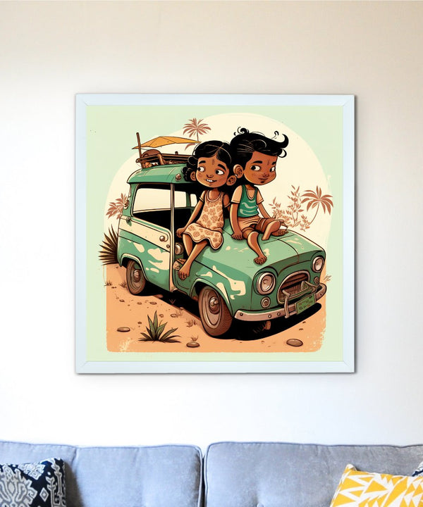 Sowpeace's Handcrafted Indian Village Cartoon Wall Art – Premium Canvas Decor Inspired by Traditional Artforms — main view