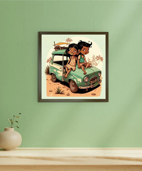 Sowpeace's Handcrafted Indian Village Cartoon Wall Art – Premium Canvas Decor Inspired by Traditional Artforms — image 3